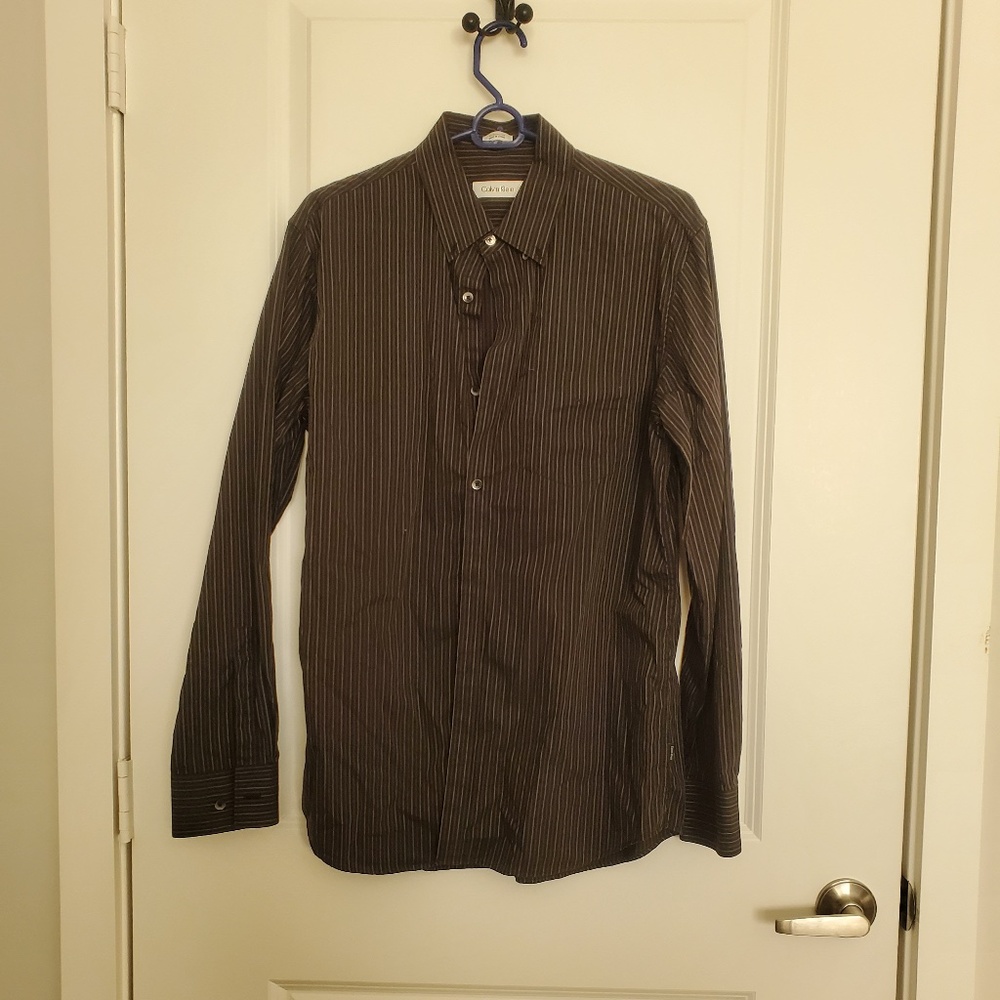 CALVIN KLEIN BLACK STRIPE DRESS SHIRT SIZE MEDIUM